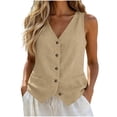thumbnail image 2 of Vest Tops for Women Linen Button Down Gauze Shirts Sleeveless Casual Lightweight Summer Tops for Women Going Out Tank Vests Top Khaki XXL, 2 of 6