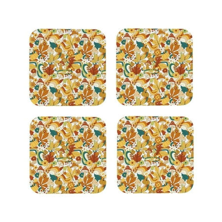 

Tideii 70s Groovy Hippie for Leather Coasters 4 Pieces Anti-fouling and Anti-scalding Decorative Coasters Suitable for Restaurants Kitchens Coffee Shops-Square