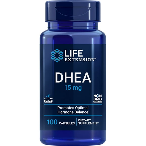 Life Extension DHEA 15 mg – Hormone balance supplement, memory, muscle mass and bone density support, healthy sex drive, gluten-free, non-GMO, 100 capsules