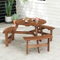 thumbnail image 4 of Demifill 6-Person Round Picnic Table Set, Picnic Table with 3 Built-in Benches and Umbrella Hole for Outdoor as Garden, Backyard, Porch, Brown, 4 of 11
