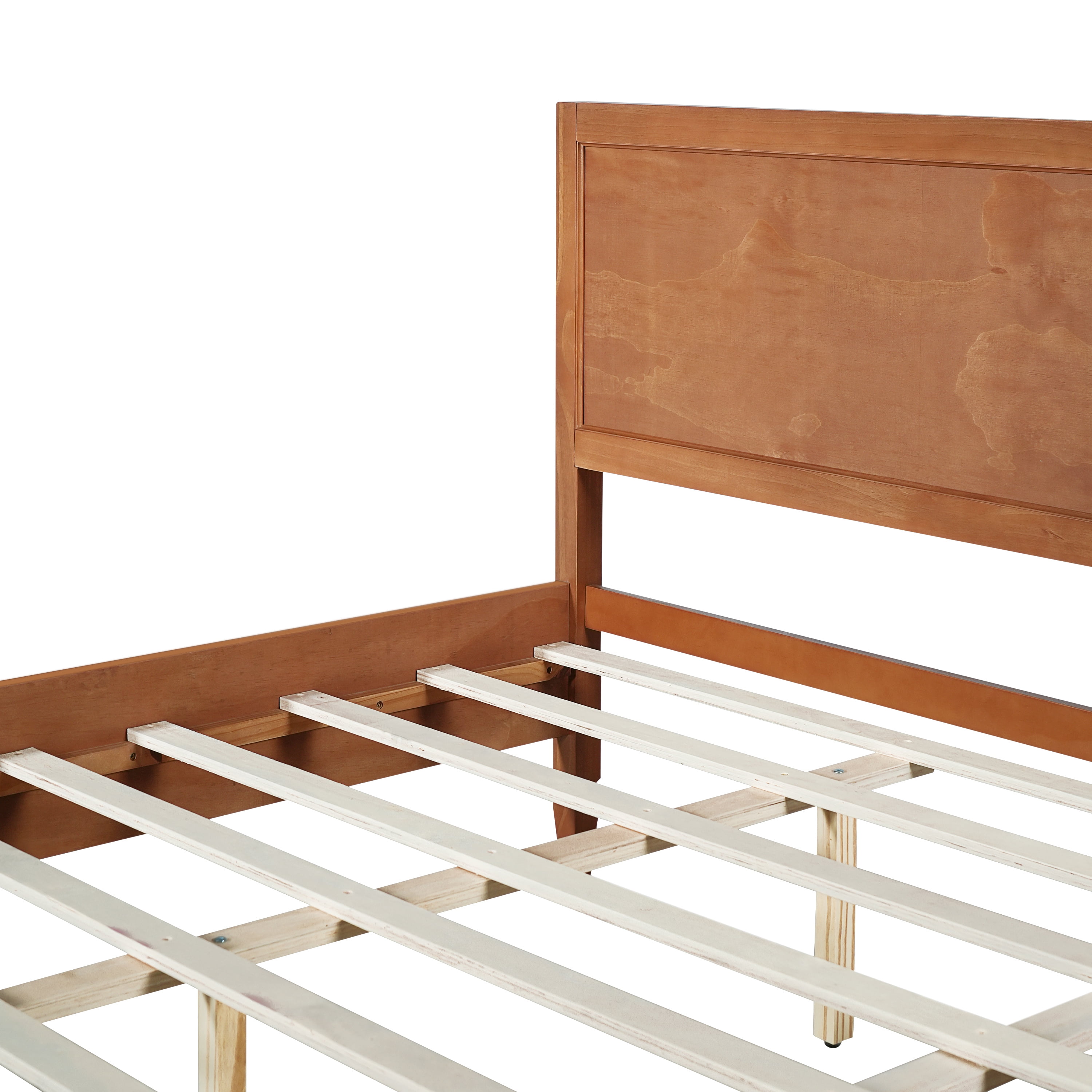 Euroco Wood Queen Size Platform Bed with Panel Headboard, No Box Spring Needed, Brown