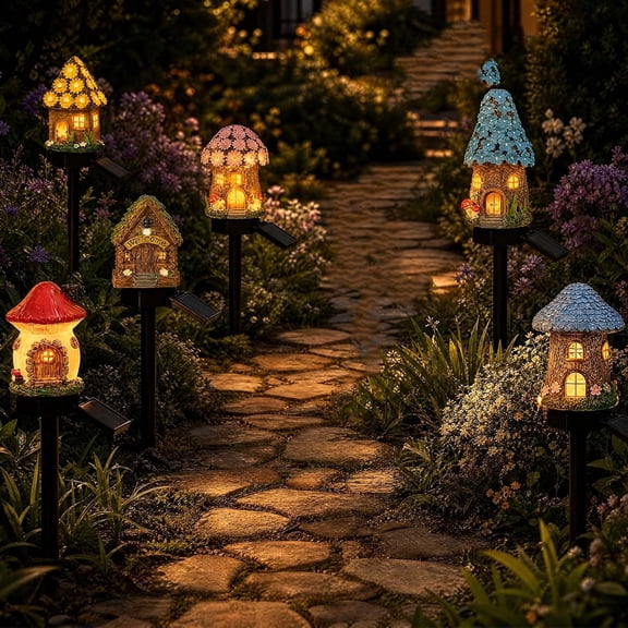 Mushroom Solar Lights Outdoor, Solar Fairy-Tale Mushroom Cottage Garden Light, Charming Fairy Tale Aesthetic, Auto On/Off Landscape Pathway Light for Lawn, Walkway, Patio, Yard(6PCS)
