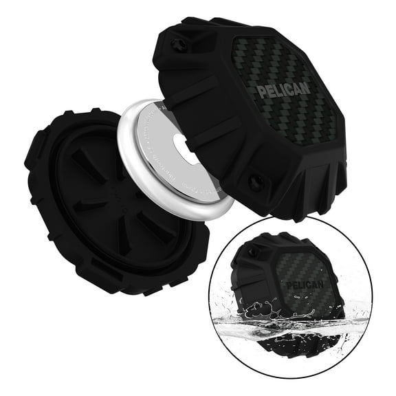 Pelican Marine IP68 Waterproof AirTag Holder / Case with 3M Adhesive Sticker - Stick On Mount for Apple AirTag - Black