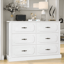 Homfa 6 Drawer Dresser for Bedroom, Modern Wood Large Storage Drawer Chest Cabinet for Living Room Entryway, White
