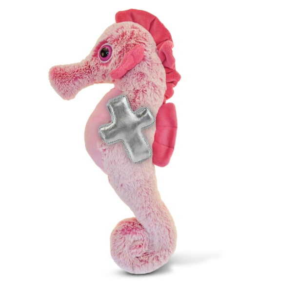 DolliBu Pink Seahorse Stuffed Animal with Silver Cross Plush - Religious Baby Baptism Gifts for Boys and Girls, Cute Dedication Christening Gifts Plush Prayer Toy Healing Teddy Bear - 15 Inches