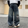 thumbnail image 6 of shqvo Boys Size 8 Jeans Bootcut Snap Button Wide Leg High Waisted Plain Casual Demin Pants Boy Lightweight Soft Comfy Fashion Trousers Streetwear with Pockets Blue 15-16 Years, 6 of 6
