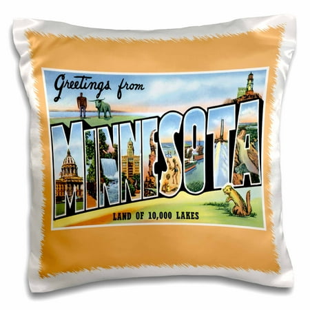Land Postcard - 3dRose Greetings from Minnesota Land of 10,000 Lakes Scenic Postcard - Pillow Case, 16 by 16-inch