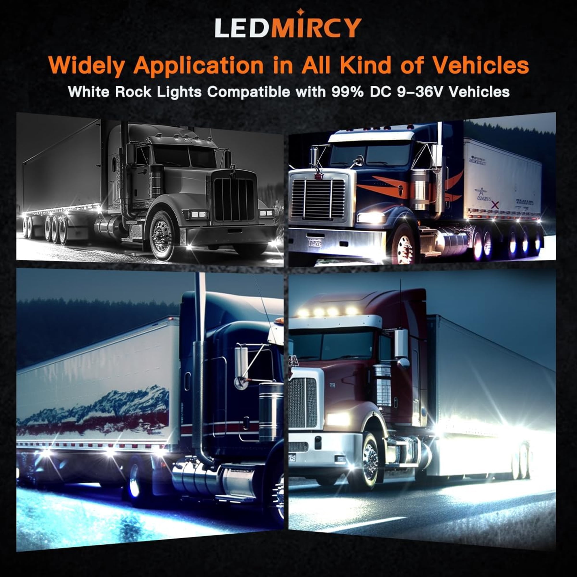 LEDMIRCY R3 Pure White Rock Light Kit with Rocker Switch Wire Harness 12PCS for off road Trucks Atv Utv Suv Under Body