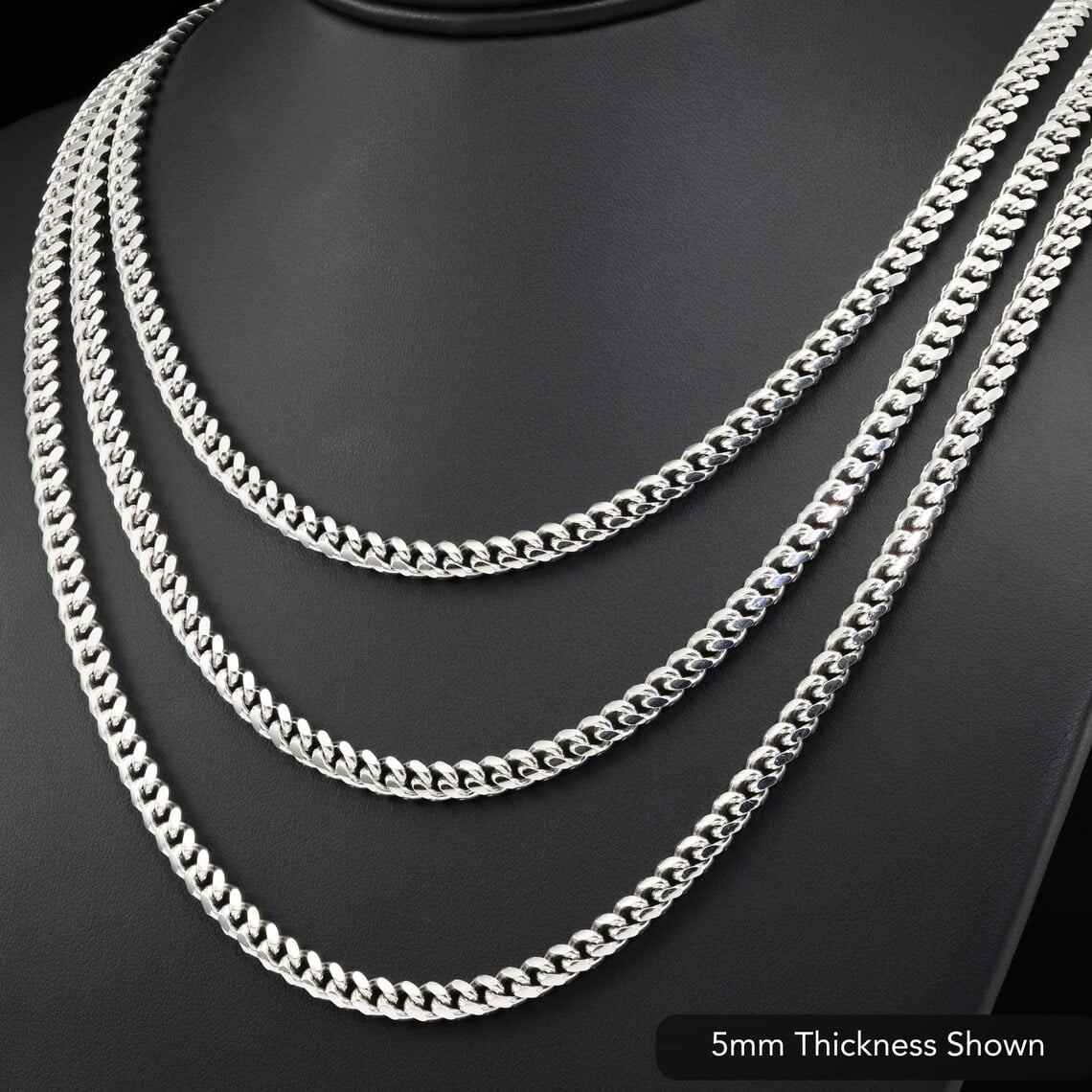 Tilo Jewelry Solid 925 Sterling Silver Miami Cuban Link Chain Necklace with Secure Lobster Lock | 5mm - 20 Inch | Everyday Necklace for Men & Women