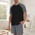 thumbnail image 2 of Moxiu Color Block 2 Piece Mens Pajama Set Raglan Short Sleeve Crewneck Soft Comfy Casual Sleepwear Dark Gray,XXXXL, 2 of 5