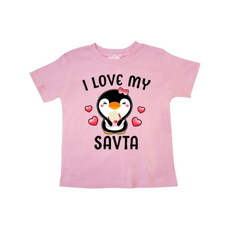 

Inktastic I Love My Savta with Cute Penguin and Hearts Gift Toddler Toddler Girl T-Shirt