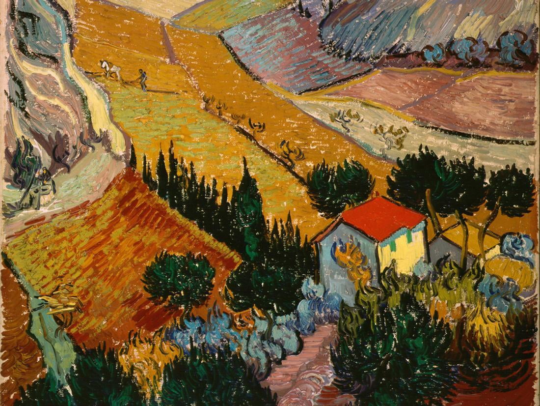 Landscape with House and Ploughman, 1889 PostImpressionist Country