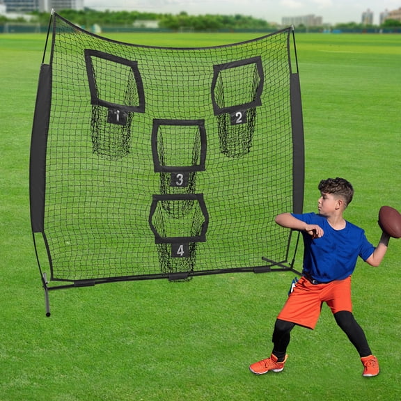 7*7ft Football Trainer Throwing Net, Football Training Net with 4 Target Pockets
