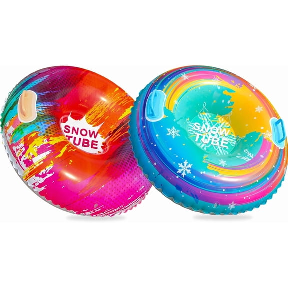 SNOW TUBES 2-Pack, 35 Inch Heavy-Duty Inflatable Snow Sleds for Kids and Adults, Thick Cold-Proof PVC With Built-in Handles, Winter Outdoor Sledding Tubes