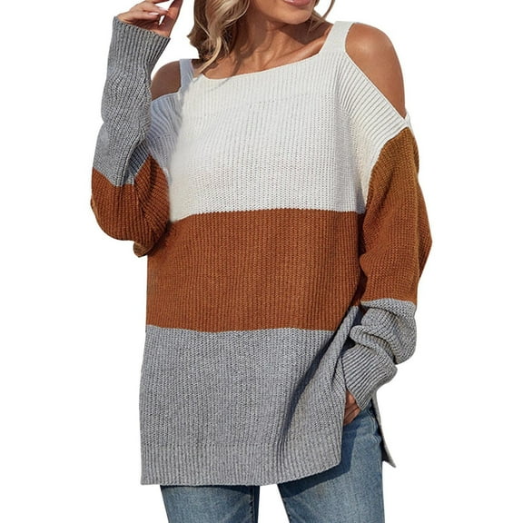 LYXSSBYX Women Fall Sweaters Dress for Women 2022 Hot Sale Clearance Women Casual Fashion Color Matching Pullover Long Sleeve Squard-Neck Sweater