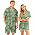 thumbnail image 2 of Leidass Womens Plaid Striped Pajama Set Short Sleeve Button Front Sleepwear Set With Lapel Collar And Shorts Casual Loungewear Green L, 2 of 5