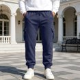 thumbnail image 5 of GEWSEY Mens Fleece Cargo Sweatpants Heavyweight Elastic Waist Pants with Pockets Baggy Drawstring Jogger Pants (Navy, L), 5 of 7