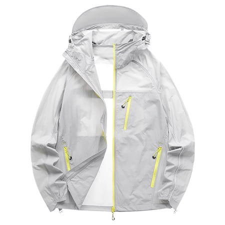 GUZOM Mens UPF 50+ Sun Hoodie Lightweight Breathable Fishing Hiking Running Jacket Packable with Hood Visor Zippered Pockets Gray Size 2XL