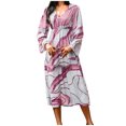 thumbnail image 1 of Qiopertar Robe à Manches Longues Col en V Impression de Positionnement Mode Printemps/été pour Femmes en Solde à Moins de 5$ en Solde, 1 of 5