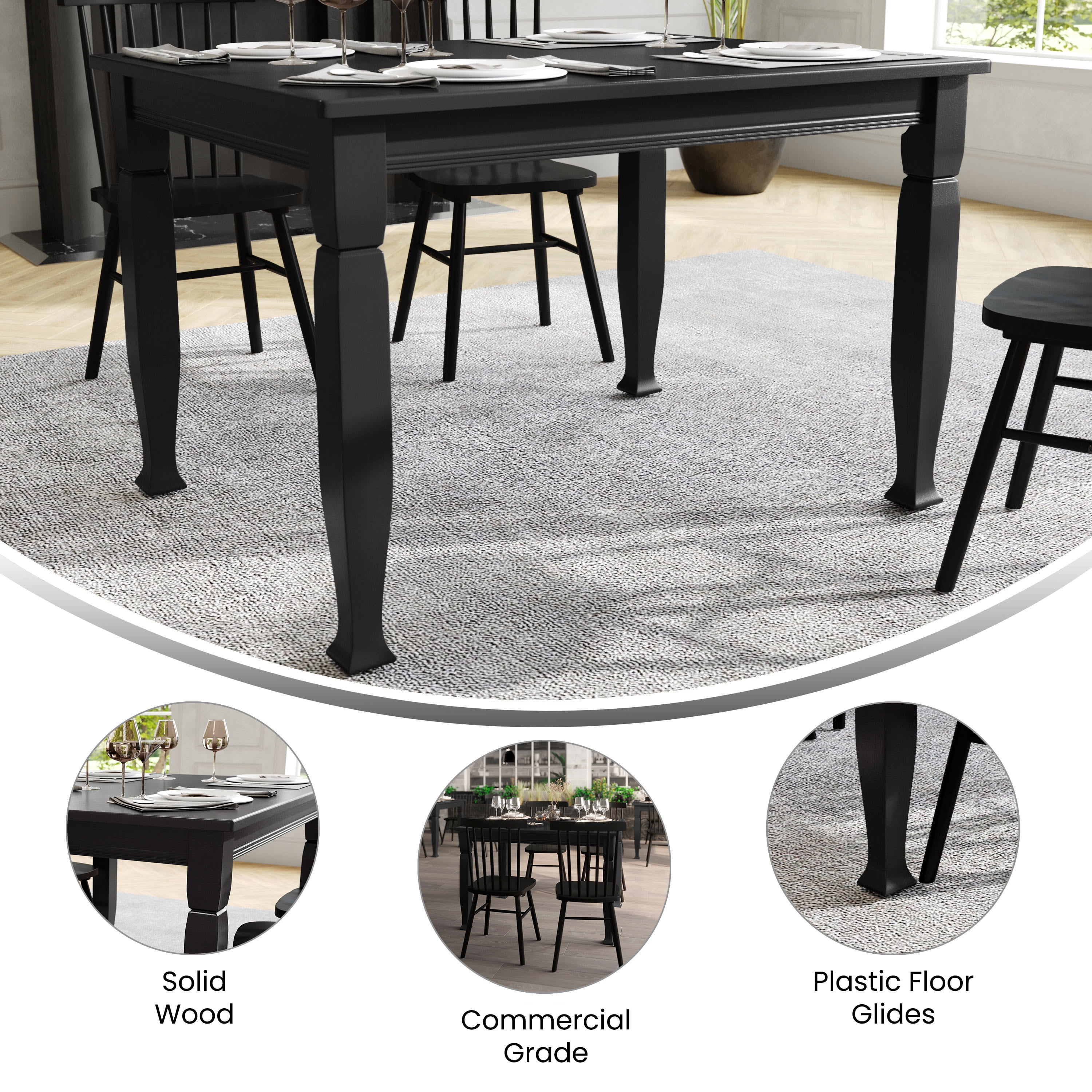 Merrick Lane 47" Wooden Dining Table with Sculpted Legs and Seating for 4 in Black