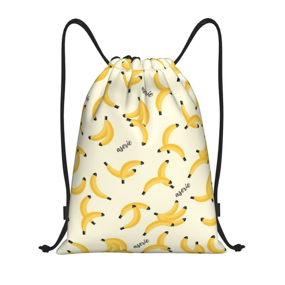 Fuzoiu Banana Print Drawstring Backpack for Gym, Travel, Yoga,Sports Sackpack String Bag for Women Men-Small