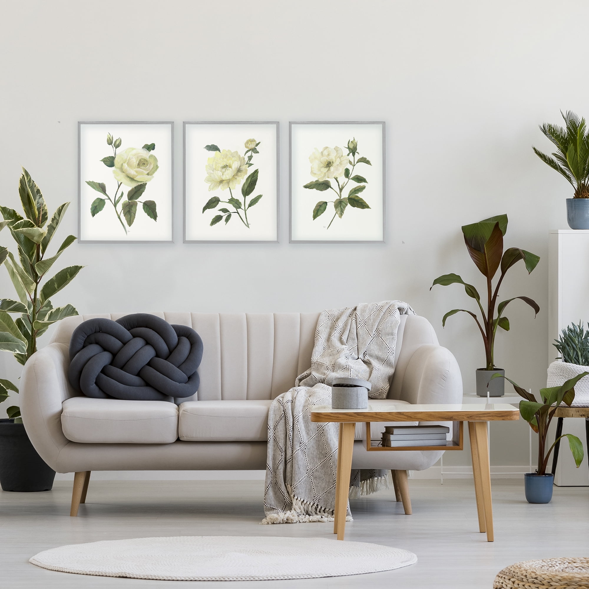 Stupell Industries Ivory Budding Garden Flowers 3 Piece Gray Framed Giclee Art Set, design by Nan