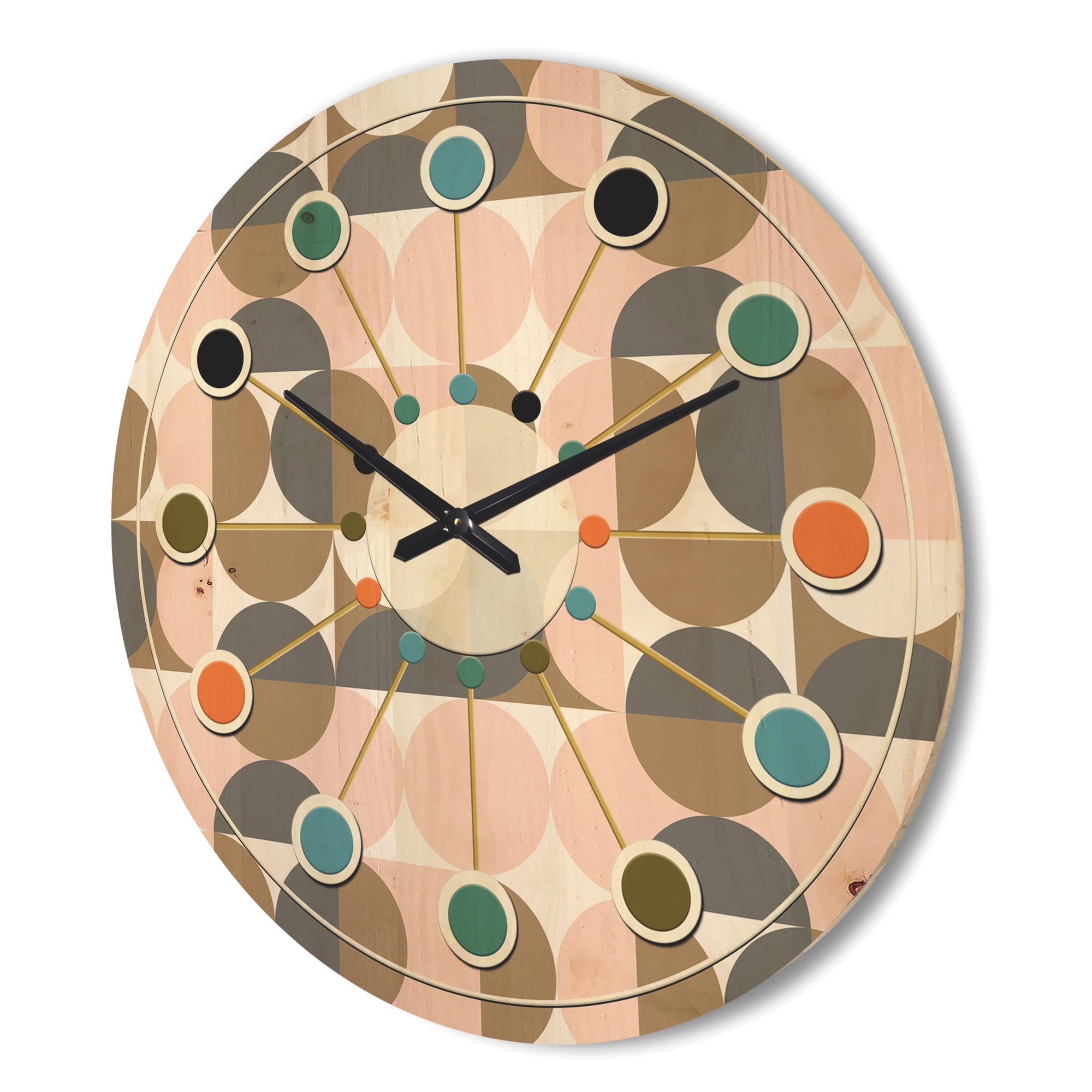Designart 'Circular Retro Pattern IV' Mid-Century Modern Wood Wall Clock