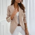 thumbnail image 3 of Women Suit Coat Lapel Long Sleeve Double Breasted Suit Jacket with Flap Pockets Solid Color Loose Fit Office Lady Outwear, 3 of 8