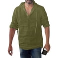 thumbnail image 2 of Men‘S Baggy Cotton Linen Solid Button Plus Size Long Sleeve Hooded Shirts Tops, 2 of 6