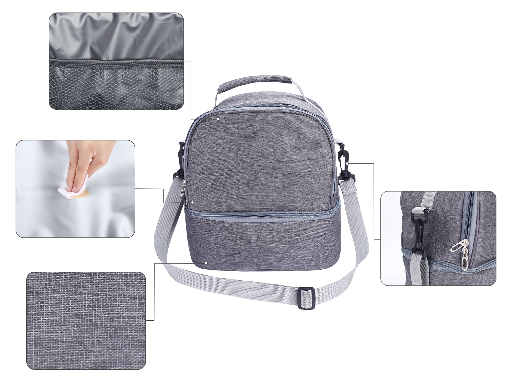 Unique Bargains Insulated Leakproof Lunch Bag for Office, Picnic Gray