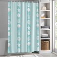 thumbnail image 3 of Turquoise Stripes Shell Fabric Shower Curtain Ocean Starfish Jellyfish Coral Washable Shower Curtains for Bathroom, Waterproof Bath Curtain with Hooks Home Decor 72x72in, 3 of 8