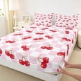thumbnail image 3 of Homewish Cute Cartoon Bowtie Queen Sheet Sets,Sweet Berry Flat Sheet,Pink Classic Checkered Queen Fitted Sheet For Girls Kids,Ultra Soft Home Decor,4pcs, 3 of 7