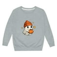 thumbnail image 4 of Little Girls Pumpkin Skeleton Bat Ghost Sweatshirt Cute Print Long Sleeve Crewneck Pullover Kids Top Fall Winter School Outing Clothing Grey Size 5-6T, 4 of 4