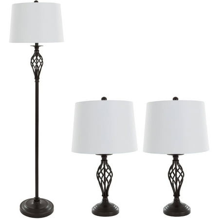 Lavish Home Table and Floor Lamps – Spiral Cage Design with LED Bulbs Included, Bronze, Set of 3