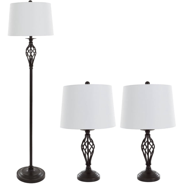 Lavish Home Ensemble de Lampes de Table et de Sol 3 Pcs Design Cage Spirale (3 Ampoules LED Incluses) - 72-LMP3001