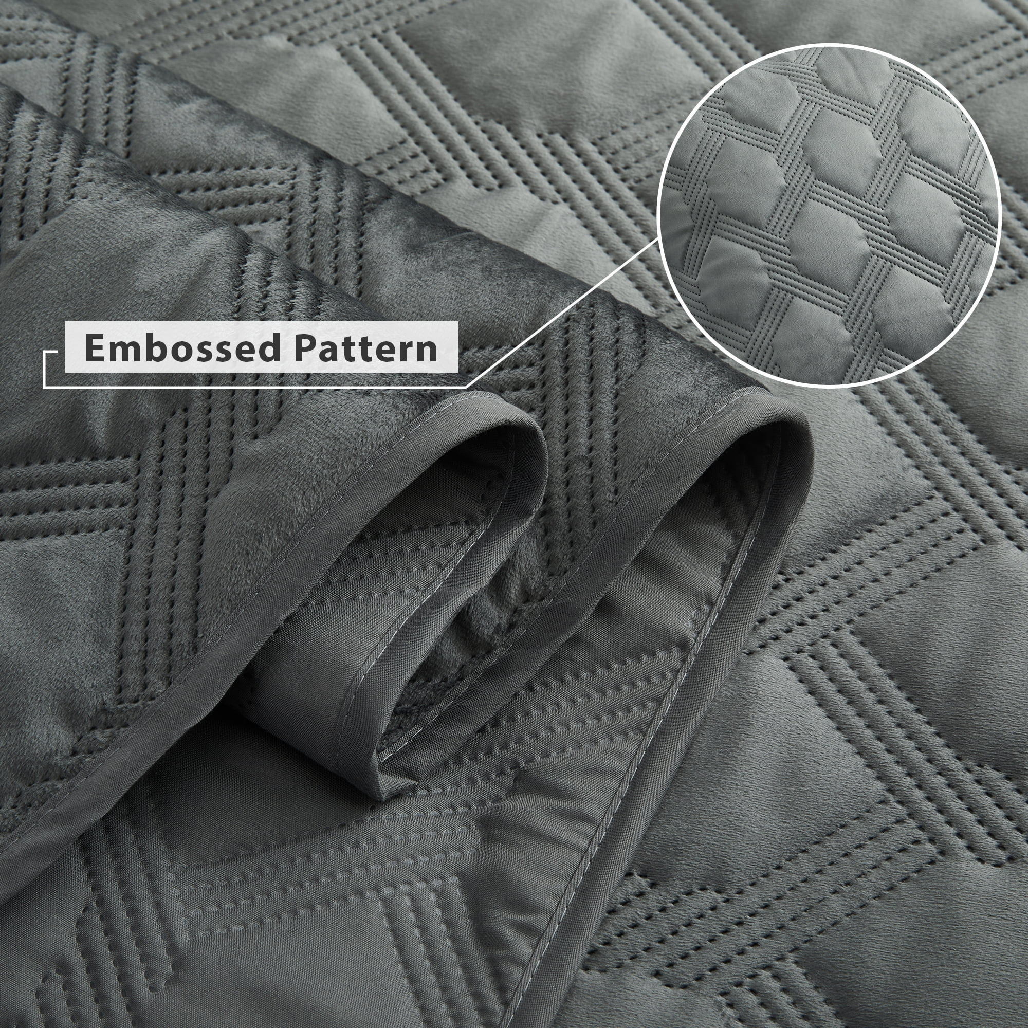 IR Imperial Rooms Velvet Quilt Set 3 Piece Geometric Ultrasonic Embossed Bedspread Reversible 350GSM Soft Brushed Microfiber Gray Full/Queen