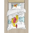 thumbnail image 1 of Yellow Bird Duvet Cover Set Twin Size, Abstract Cartoon of Flying Birds Carry Clouds Art Illustration, Decorative 2 Piece Bedding Set with 1 Pillow Sham, Multicolor, by Ambesonne, 1 of 3
