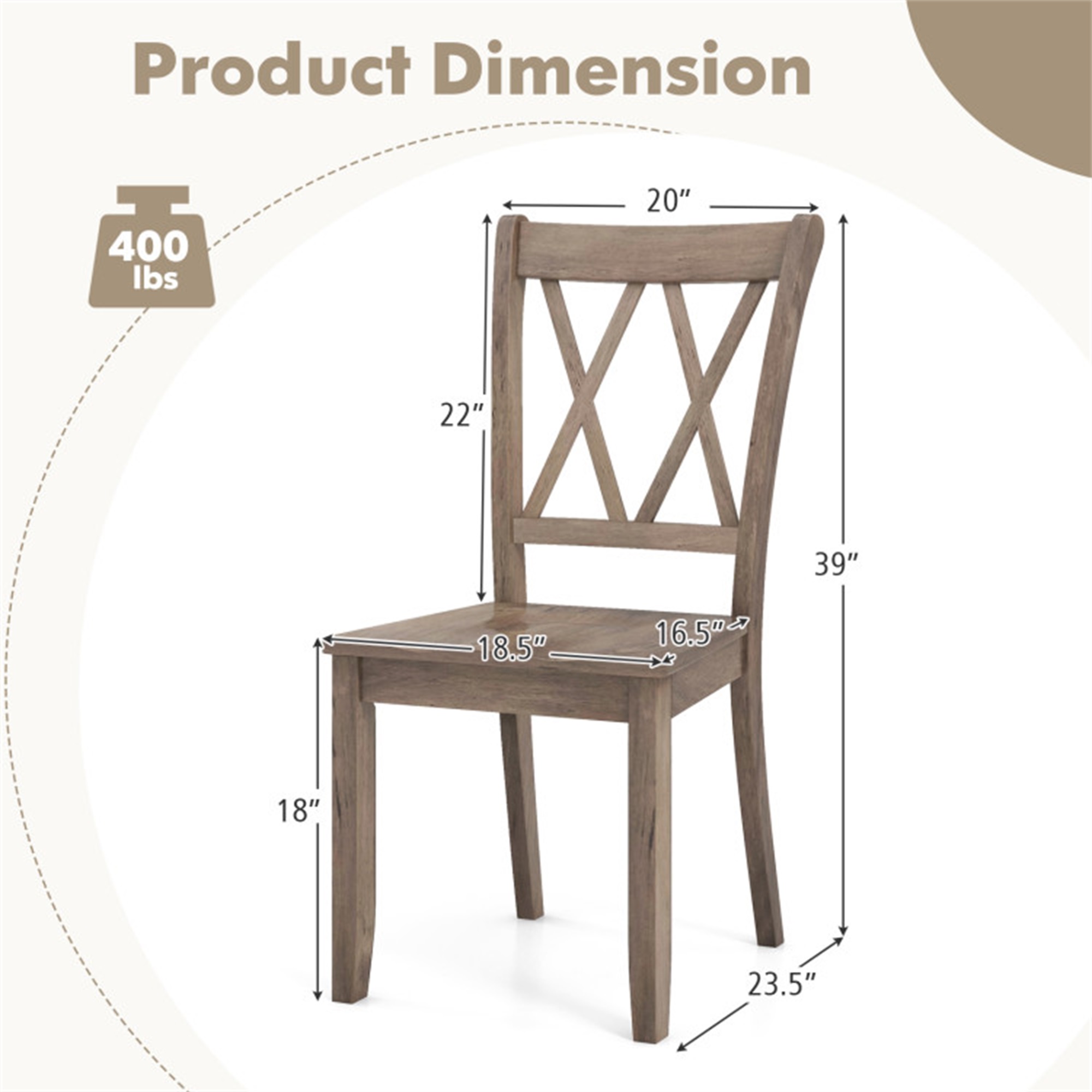 Demi Bonn Set of 2 Cross Back Rubber Wood Dining Chairs, Brown