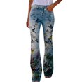 thumbnail image 2 of HOWPAY Flare Jeans for Women Plus Size Floral Prints High Waisted Stretch Bell Bottom Denim Trousers with Pockets Lightweight Y2k Streetwear Gray XXXL, 2 of 4