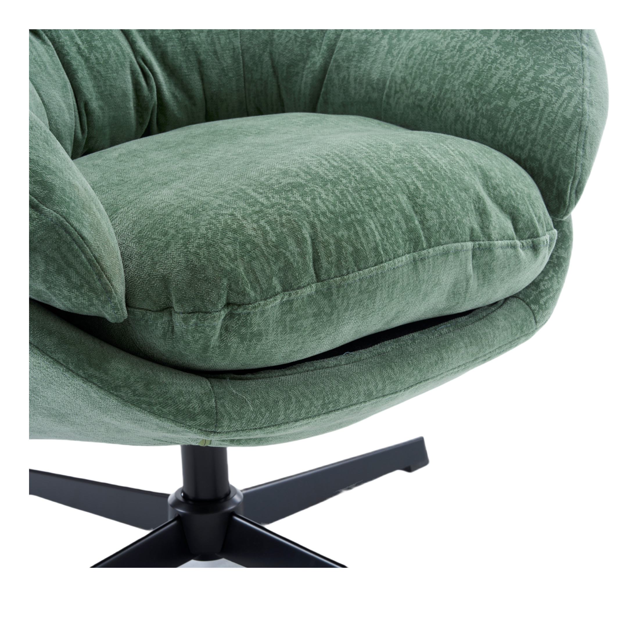 Contemporary Ergonomic Upholstered Chenille 360° Swivel Club Chair with Metal Base, Green