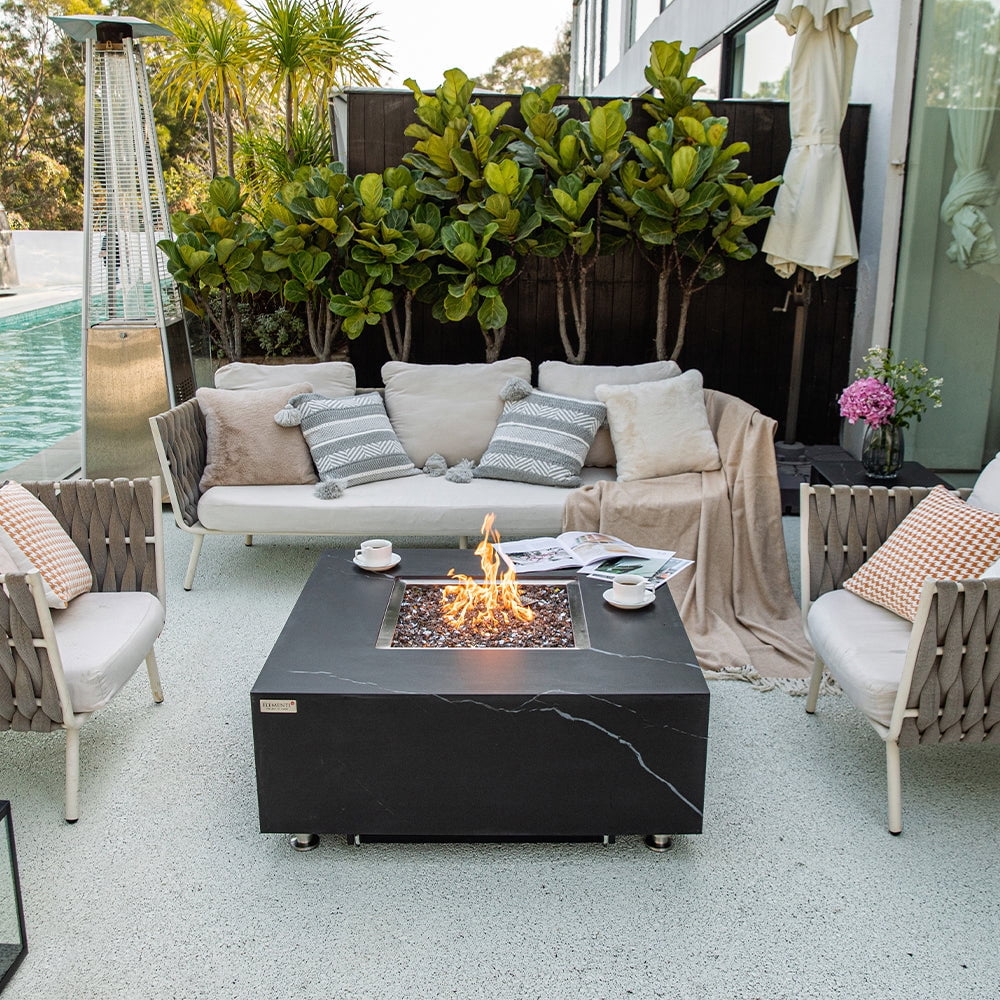 Elementi Plus Sofia Propane Fire Pit for Outside Outdoor Fire Pit Table Smokeless Firepit Marble Porcelain Square Fire Table Patio Heater Fireplace 60000 BTUs - Bulgaria Black, 39.4 x 39.4 Inches