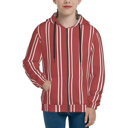 

Hoodies for Women Stripes Red White Long Sleeve Sweatshirt Drawstring Zip Up Hoodie with Pockets Teen Girl Clothes