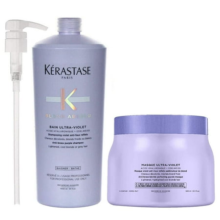 Kerastase Blond Absolu Bain Ultra Violet With Pu mp 34 Oz & Blond Absolu Ultra Violet Mas que 16.9 Oz