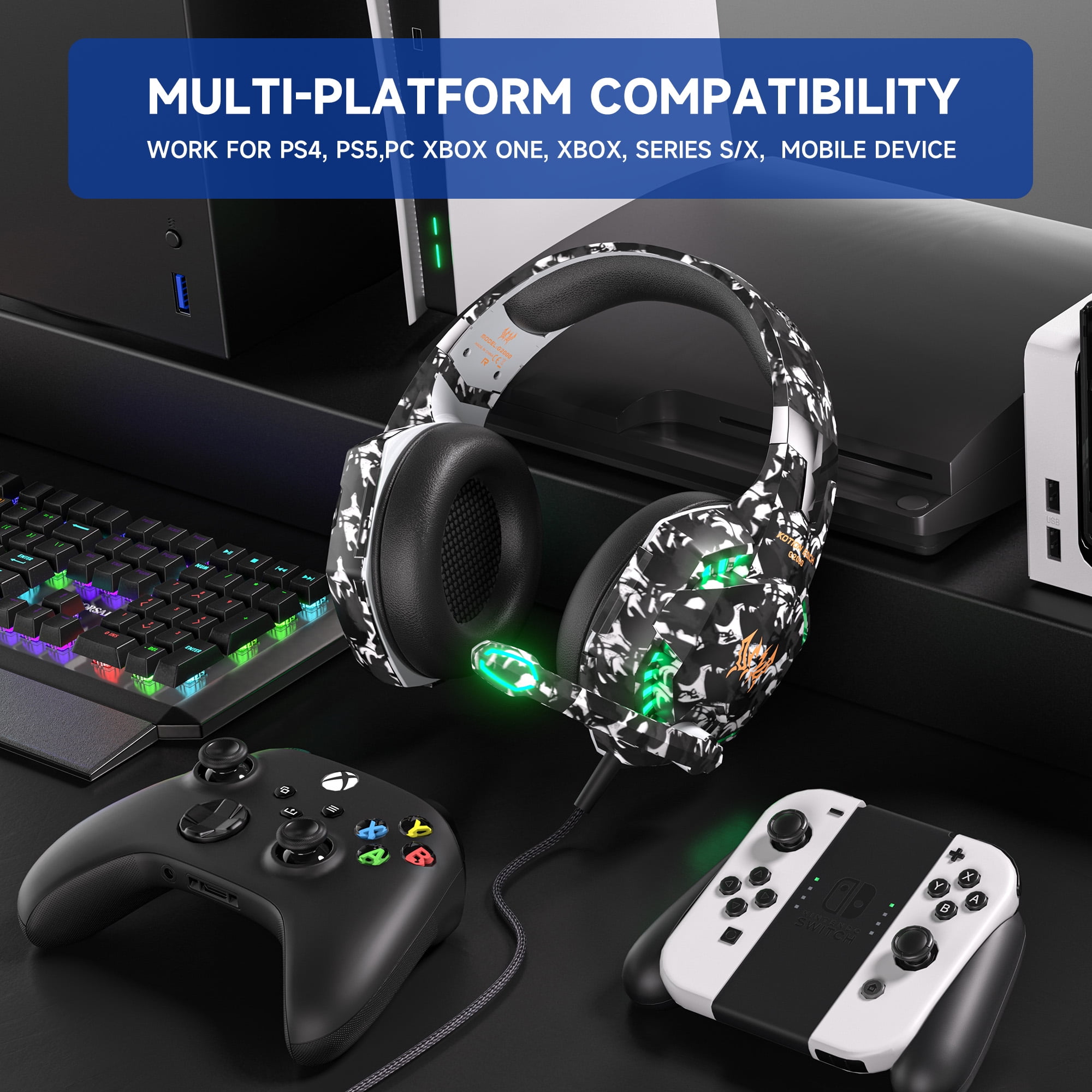 Wired Gaming Headset for PS5/PS4/Switch/ PC/Phone,Gaming Headphones with 20H Playtime Noise-Canceling Mic,7.1 Surround Sound