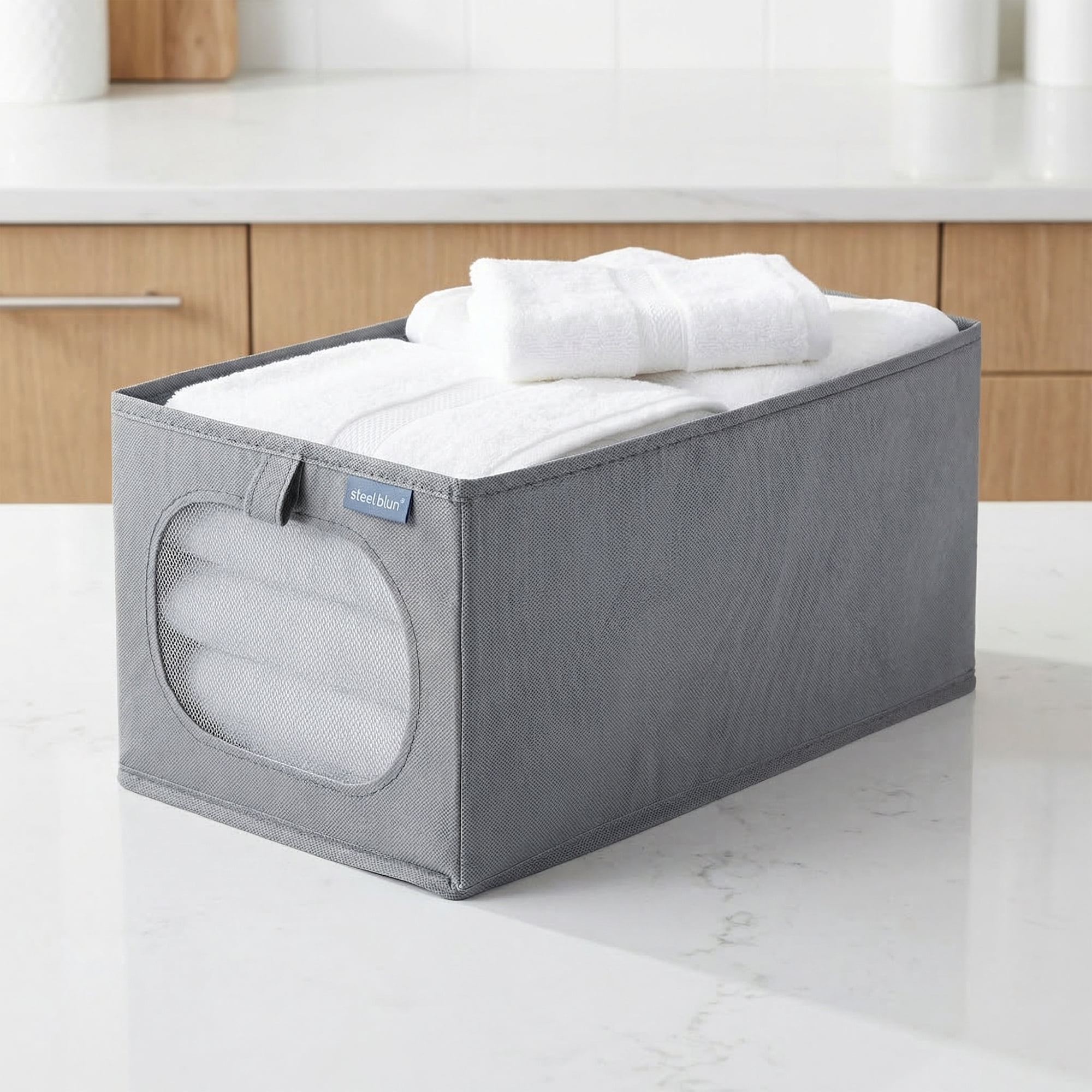 Unique Bargains Fabric Storage Bin With Bottom Dark Grey 17.3*9.8*7.9in