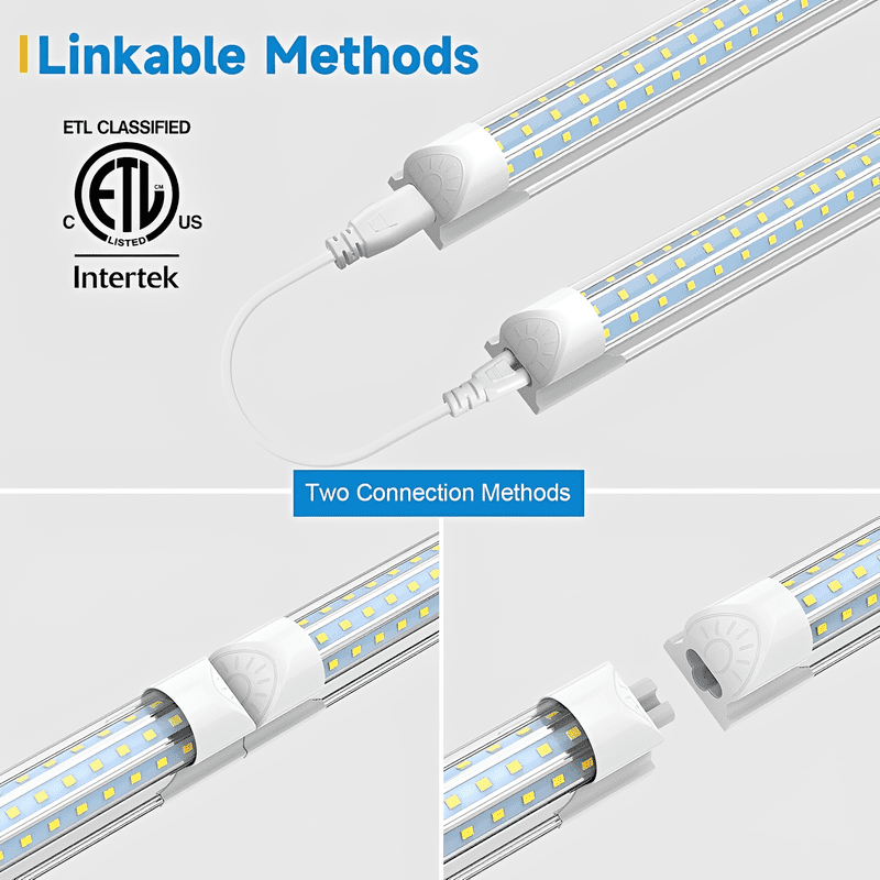 JESLED T8 8ft LED Shop Lights,120w 15600LM 6000K Cool White,D Shape 3 Rows Linkable Tube Lights for Garage Workshop Warehouse Plug and Play, 25-Pack