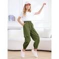 thumbnail image 3 of Aideaone Girls Cargo Pants for Kids Elastic Waist Casual Jogger Pant Streetwear Loose Parachute with Pockets Army Green 7-14Years, 3 of 7