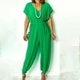 thumbnail image 2 of MSJUHEG Jumpsuits For Women Dressy Long Sleeve Bodysuit Womens Summer Solid Short Sleeves Jumpsuits V Neck Rompers Casual Harlan Pants Wide Leg Rompers Jumpsuit Green L, 2 of 4