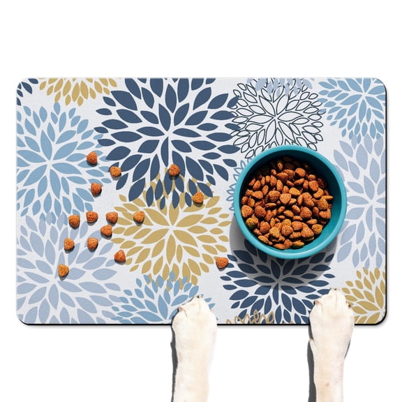 Boho Retro Floral Pet Feeding Mat-Absorbent Pet Placemat for Food and Water Bowl, with Waterproof Rubber Backing, Quick Dry Water Dispenser Mat for Dog and Cat (16"x24")