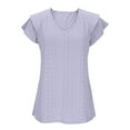 thumbnail image 6 of cocolona Womens Summer Ruffle Short Sleeve Tops Fashion Solid Color V Neck Hollow Out T-shirts Casual Loose Tunic Blouses, 6 of 7